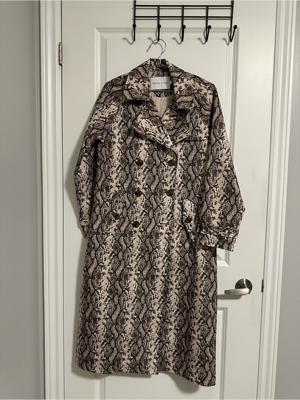 Rebecca Minkoff Snake-Print Trench Coat in Neutral Brown